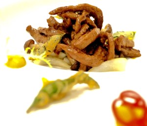 Stir fried venison in yellow mustard sauce