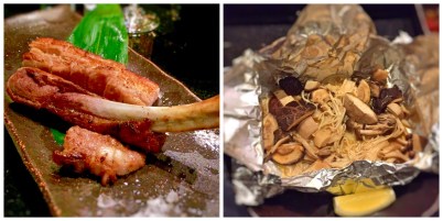 Bone-in Kurobuta Pork Belly; Mushrooms with Garlic Butter